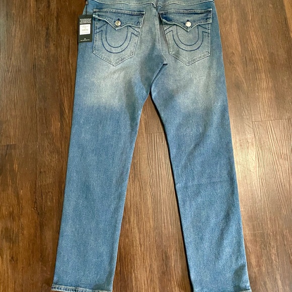 True Religion Straight Medium Wash Jeans with Decorative Stitching